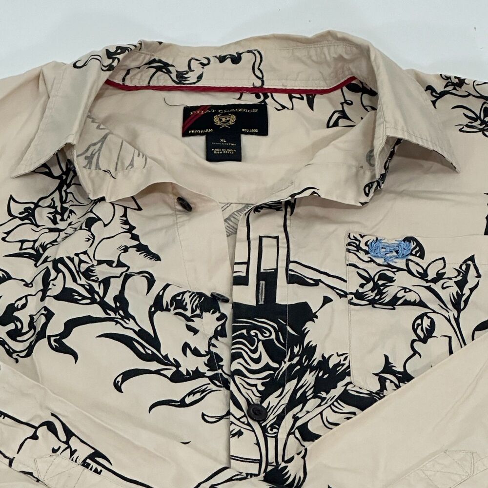 Phat Classics Phat Farm Vintage Y2K Long Sleeve Hawaiian Mens Button Up XL